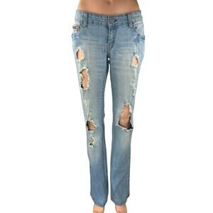 Ariya Women's Blue Distressed Low Waist Straight Leg Denim Jeans Pants Size 7/8